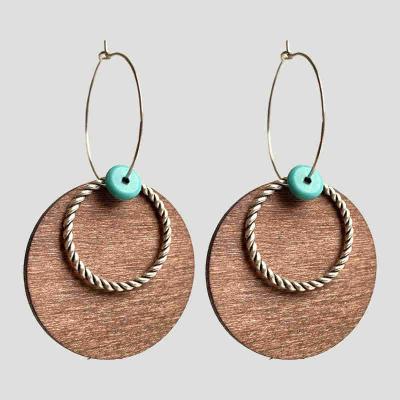 China TRENDY simple wooden earrings round texture wood grain earrings pastoral style earrings great gifts for women for sale