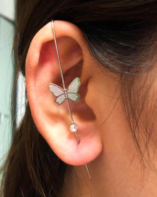 China CLASSIC Hesiod inlaid rhinestone earrings single leaf lightning leaf ear cuff wrap climbers piercing earrings for sale