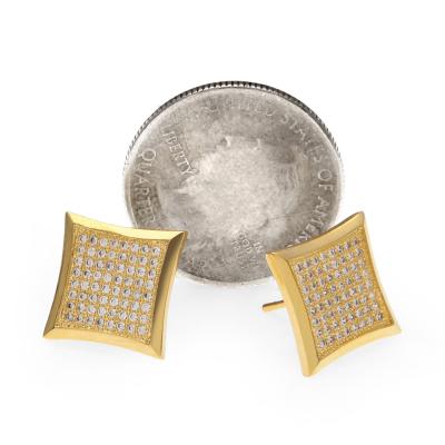 China Hip Hop Hesiod Square Diamond Studs Men Earring Styles Hip Hop 14k Gold Plated Earring for sale