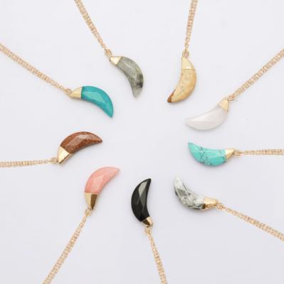 China Casual/Sporty Natural Stone Moon Form Dangling Silver Color Crescent Chocker For Women Chain Necklaces for sale