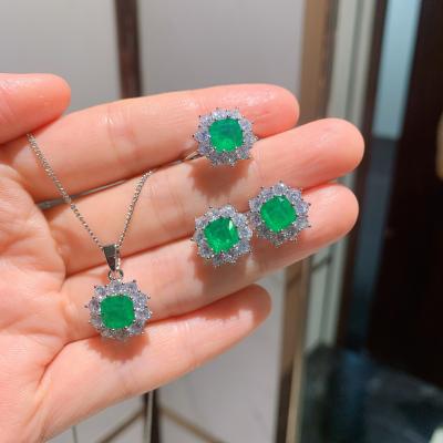 China 925 Sterling Silver Emerald Jewelry Necklace/Earrings/Casual/Sporty Ring Sets Wholesale Wedding Jewelry for sale