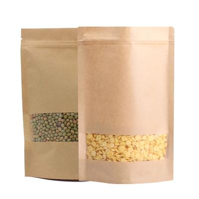 China Custom Resealable Recycled Paper Food Packaging Bag China Logo Kraft Paper Bag White Packaging Materials With Clear Window for sale