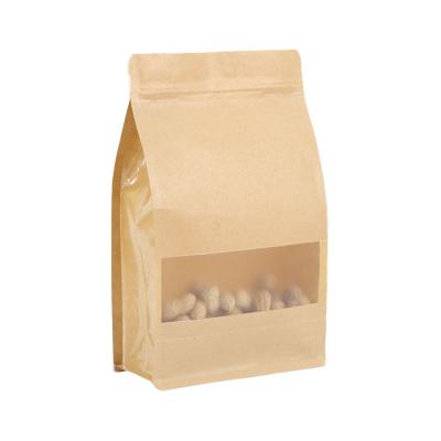 China Recycled Materials In Stock 20x30cm White Package Zipper Zipper Foil Striped Side Flat Bottom Paper Bag Brown Beans Packaging 8 Seal Kraft Paper With Window for sale