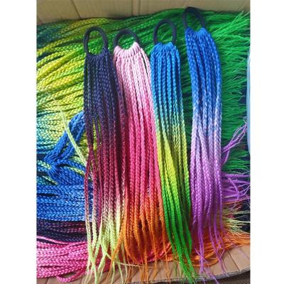 China Hand Tied Custom 3s Box Braids Ponytail Wig With Rubber Band Hair Ring Crochet Braid Synthetic Hair Ponytail Hair Extension for sale