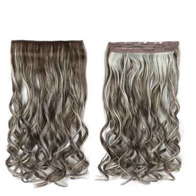 China Wholesale One Piece Regular Wave 5 Clip On Hair Extension For Women Adding Volume And Length 120g Long Wave Balayage Synthetic Wig 56cm for sale