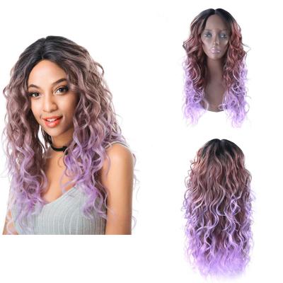 China Jerry Curl Wholesale 100% Fiber Lace Wig Premium Quality Hand Tied Deep Middle Part Synthetic Natural Front Lace Wig Curly Hair Wig for sale