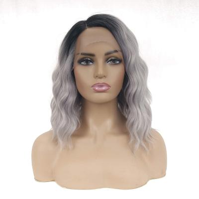 China Silky Straight Wave 1 Piece For Sale Synthetic Lace Front Wigs Hair Extensions For Women Gray Ombre Natural Wavy Side Part Lace Wig for sale