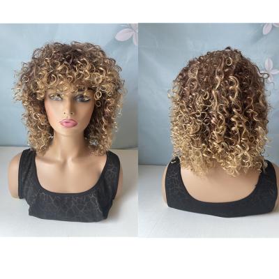 China Curly Kinky Curly Synthetic Hair Wigs With Bangs T33/27 Ombre Full 14