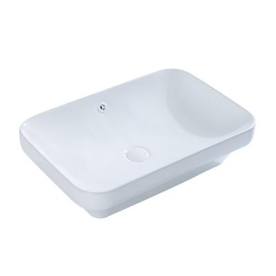 China Modern Modern Rectangular White Lavatory Bathroom Ceramic Sink Semi Counter Basin Hand Wash Basin for sale