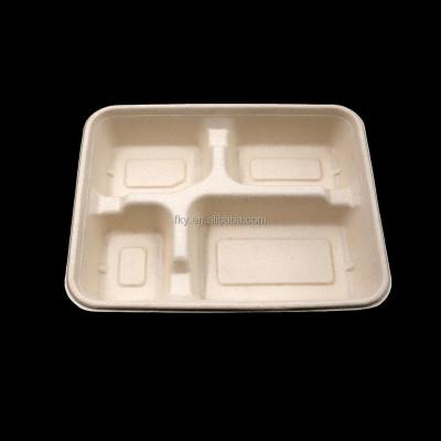 China Bagasse Bamboo Pulp Disposable Takeaway Bagasse Pulp Tableware Bamboo Food Containers With Lids 4Compartments Small Disposable Meal Lunch Box for sale