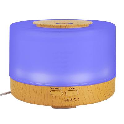 China Household 500Ml Portable Light Wood Grain Home 7 Colors LED Humidifier Electric Essential Oil Aroma Diffuser for sale