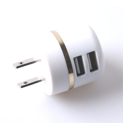 China Hot Selling 5V/2.1A Mobile Phone Dual USB USA Plug Mini Wall Charger Mini Circular Wall Charger for sale