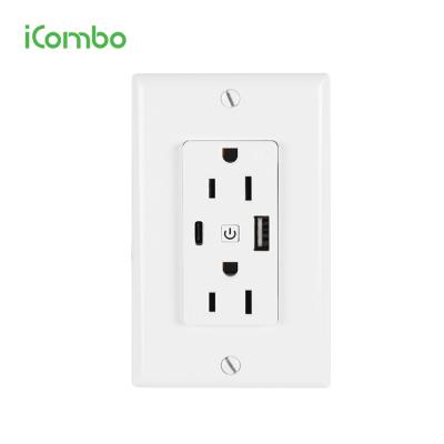 China Hot Sales US WiFi Screw-in Wall Socket With 1 USB And 1 Type C Port 5V 3.6A for sale