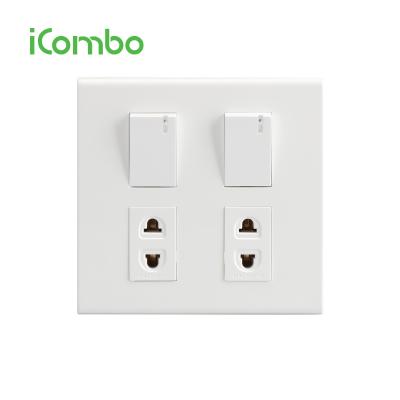 China Thailand Vietnam 6P 2 Gang 2 Way Quick Rocker Connection Electrical Switch Twin 2 Pin Socket With Panel for sale