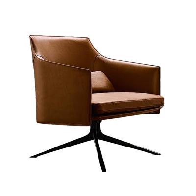 China Modern Italian Modern Hotel Furniture Leisure Style Brown Lounge Leather High Back Swivel Lounge Chair for sale