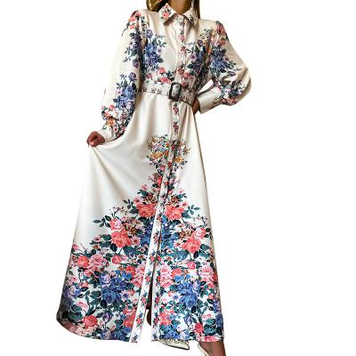 China New European and American washable autumn and winter popular temperament lightly printing long-sleeved mid-length dress for sale