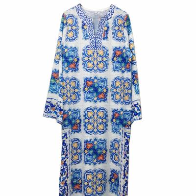 China European and American women's beach washable bohemian dress blue and white china party dress printing dress for sale