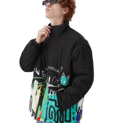 China Zipper New York fashion street urban modern hand-painted outdoor graffiti cotton-padded cotton-padded jacket for sale