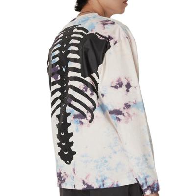 China Autumn And Winter Retro Japanese High Street Anti-Shrink Brand Tie-Dye Behind Loose Long-sleeved Ins Of Bone Rib Men's T-shirt for sale