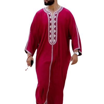 China New Style Cotton Summer Wine Red Ethnic Men's Long Stain Long Robe Muslim Sweater 1134961 for sale