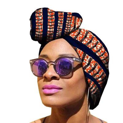 China African Ethnic African Turban Cotton Batik Print Double Sided Fashion Turban for sale