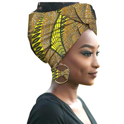 China African bow tie print batik cotton turban exaggerated earrings for sale