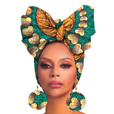 China African turban print batik cotton turban exaggerated earrings for sale