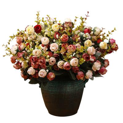 China Wholesale Cheap 21 Heads Zhuoou Roseflower Bunch Artificial Flower Bridal Home Group Bouquet For Table Home Decoration for sale