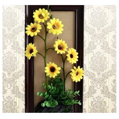 China Decoration Yiwu Zero Design New 3D Frame Sunflower Wall Backdrop Artificial Flower For Corridor Living Room Decorate for sale