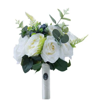 China Wedding ZHUOOU Rose Bouquet Artificial Flowers Silk White Elegant for sale