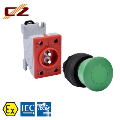 China Zone 1 IECEx and ATEX Certified Plastic Explosion Proof Mushroom Head Momentary Push Button for sale