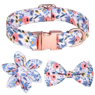 China Customized Engraved Detachable Comfy Comfortable Eco Friendly Six-petal Words Dog Collar Dog Collar And Leash Set for sale