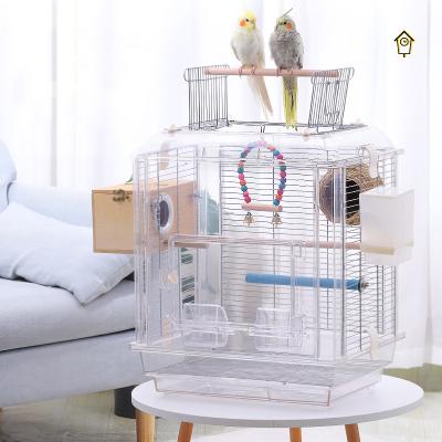 China Birdcage Acrylic House Open Top Standing Parrot Cage Accessories With Rolling Stand For Small Medium Birds for sale