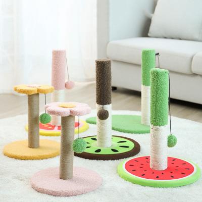 China Indoor Attractive Sisal Kitten Tree With Balls Natural Cat Climbing Frame Cartoon Shape Viable Scratch Panel for sale