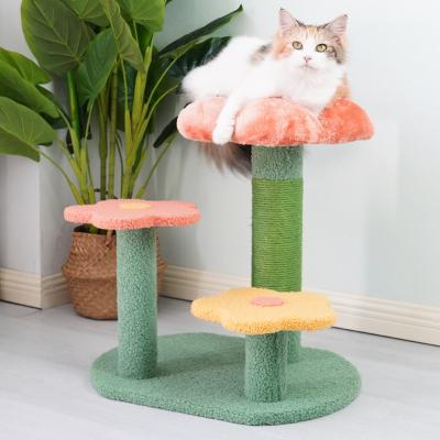 China 2022 New Popular High Quality Liveable Interactive Floral Tree Cat Sisal Flower Catcher Climber Climbing Bed Striping Post for sale