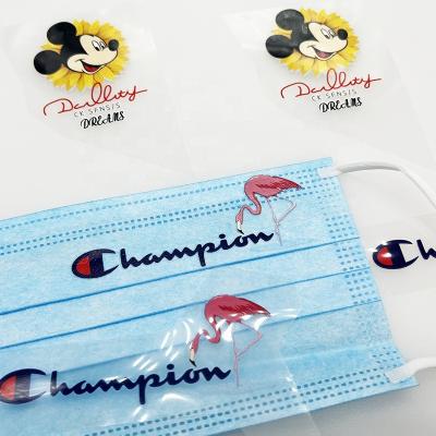 China Custom High Quality Washable Screen Printed Logo Heat Transfer Sticker Decal Facemask Logo Heat Press Design for sale