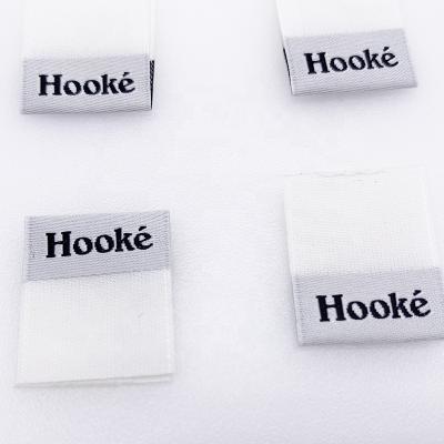 China Washable popular custom design cotton silk woven double sides sewn fabric labels thread neck custom back garment woven label for sale