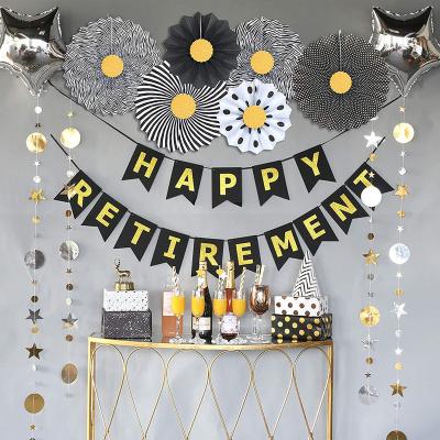 China Recyclable HIPIE Black and Gold Happy Retirement Party Decorations Banner Paper Folding Star Fans Garlands Foils Balloon Supplies for sale