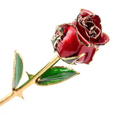 China Beautiful Colorful Artificial Flower 24K Dipped Real Rose Flower Everlasting Long Stem Gold Plated Red With Exquisite Backing Best Gift Romantic For Birthday for sale