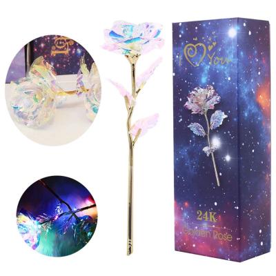 China Beautiful Colorful Artificial Led Light Artificial Flower 24K Gold Foil Infinity Rose Dipped Forever Flower Girlfriend Wife Birthday Day Gifts for sale