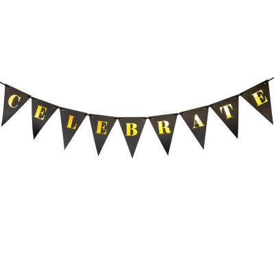 China Paper Celebrate Banner For Retirement Party Graduation Decorations Black With Gold Foil Pre-Strung Ribbon 10 Per Feet for sale