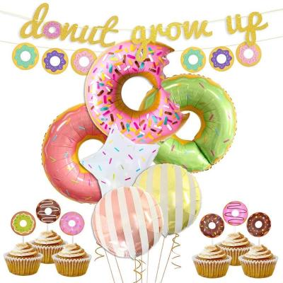 China Donut Grow Up Banner Mylar Kit Foil and Latex Balloons Cupcake Toppers Donut Birthday Party Decorations for Donut Birthday 16