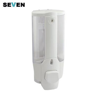 China Bathroom Wall Mounted ABS Hotel Double Soap Dispenser Plastic Manual Liquid Soap Dispenser Shampoo Dispenser for sale