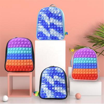 China Silicone Rainbow Color Backpacks Stir Toy Popet Silicone Push Bubble Toys For Kids Educate Bags Press Pops Funny Game Backpack Toys for sale