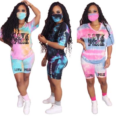 China New Women Designer Clothes 2021 Designer Women Tracksuits Sportswear Breathable Pink Short Sleeve Tie Dye T-shirt Shorts Two Piece Set Outfits for sale