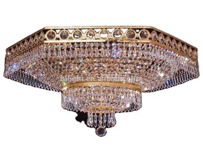 China Surface Mounted European Style Gold Handmade Crystal Ceiling Lamp In Porcelain Flush Mount Lamp for sale