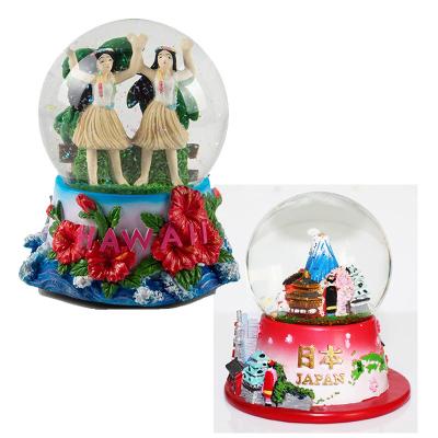 China Custom Miami Florida USA Japan Landscape Snow Globe Africa Hawaii Polynesian Dancing Girl Water Globe Souvenir Ornament for sale