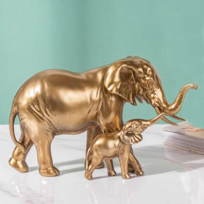 China 28cm Gold Buddha Elephant Home Accent Mother Child Ornament Modern Decorative Family Figure Polyresin Elephant Home Decor for sale