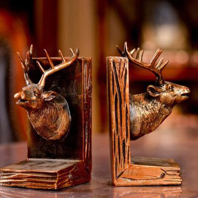 China Retro Vintage Moose Home Office Deer Country Shape Senior Accountant Art Decorative Bookends French Decorative Bookshelf Home Accessories for sale