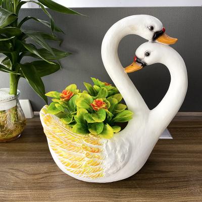 China European garden statue couple swan lover flower pot balcony yard decoration resin potted white swan garden outdoor ornaments for sale